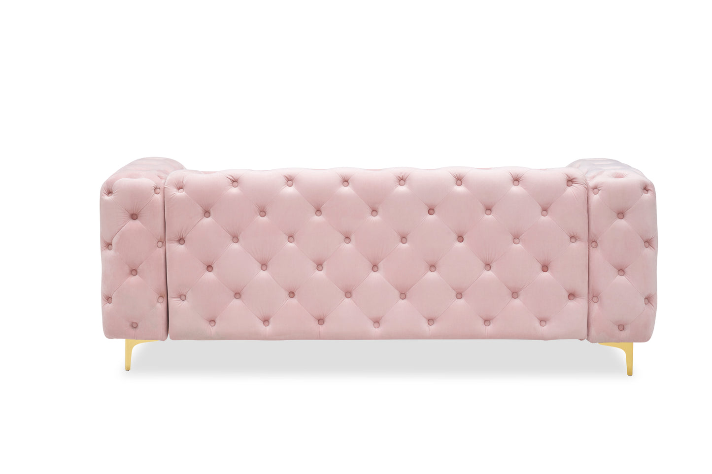 New design comfortable pink loveseat with two throw pillows in the same color