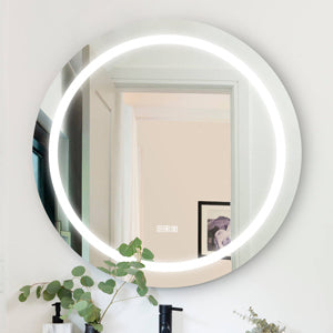 24 Inch LED Round Bathroom Mirror, anti-Fog & Dimming Led Bathroom Vanity Mirror