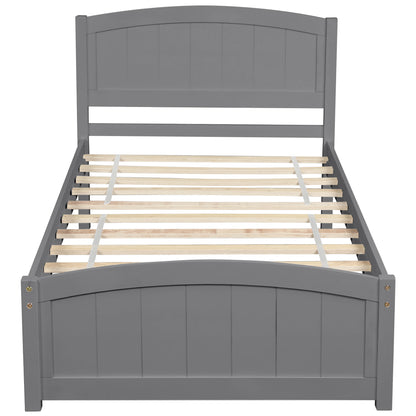 Wood Platform Bed with Headboard,Footboard and Wood Slat Support, Gray