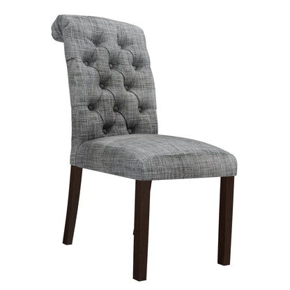 Fabric Upholstered Dining Chairs  In a Soft Beige Linen with Tufted Back And Solid Wood Legs, Set of 2