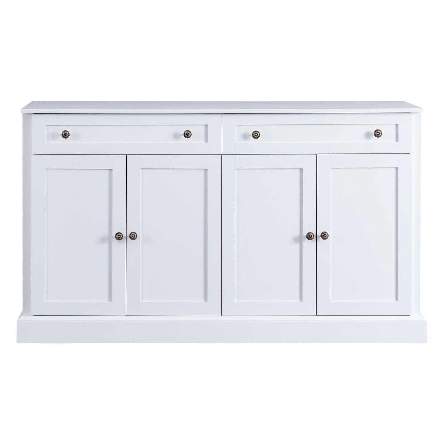 TREXM Kitchen Sideboard Storage Buffet Cabinet with 2 Drawers & 4 Doors Adjustable Shelves for Dining Room, Living Room (White)