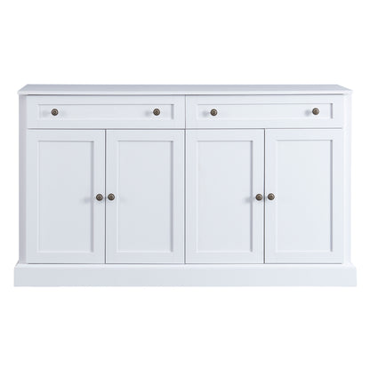 TREXM Kitchen Sideboard Storage Buffet Cabinet with 2 Drawers & 4 Doors Adjustable Shelves for Dining Room, Living Room (White)