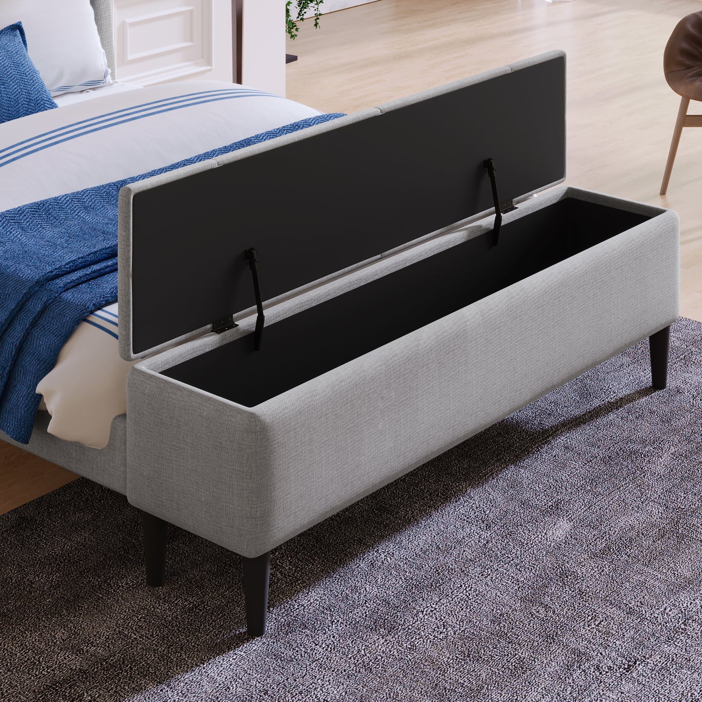 Upholstered Storage Bed Frame with Storage Ottoman Bench, No Box Spring Needed, Queen, Gray