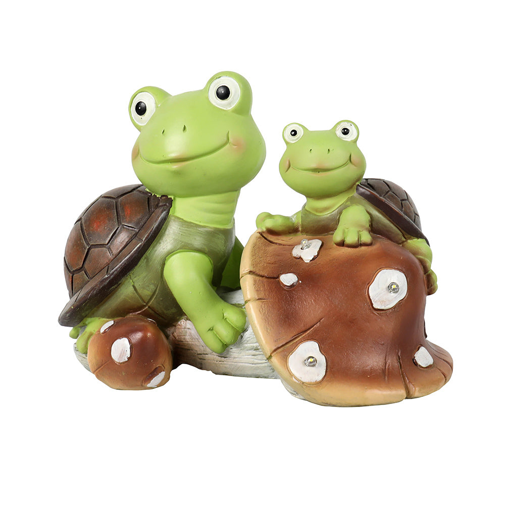 Garden Statue Cute Frog Face Turtles Figurines,Solar Powered Resin Animal Sculpture with 3 Led Lights for Patio,Lawn