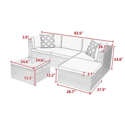 5Pcs Outdoor Garden Patio Furniture  PE Rattan Wicker  Sectional Cushioned Sofa Sets with 2 Pillows and Coffee Tablemodular sectional sofa sets with roof