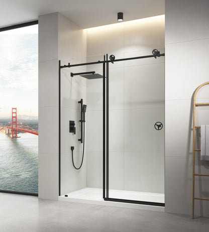 60 in. W x 76 in. HSliding Frameless Shower Door in Matte Black with Clear Glass