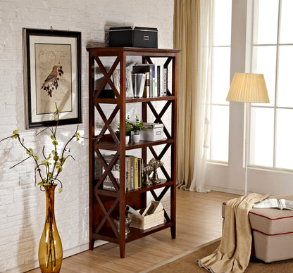 4 Tier Bookcases, 67‘’ Bookshelf with Sturdy Solid Frame, Shelves for Home and Office Organizer, Walnut