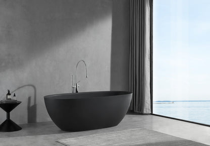 65'' x 29.5'' Freestanding Bathtoom Soaking Artificial Stone  Solid Surface Bathtub 1650MM Black