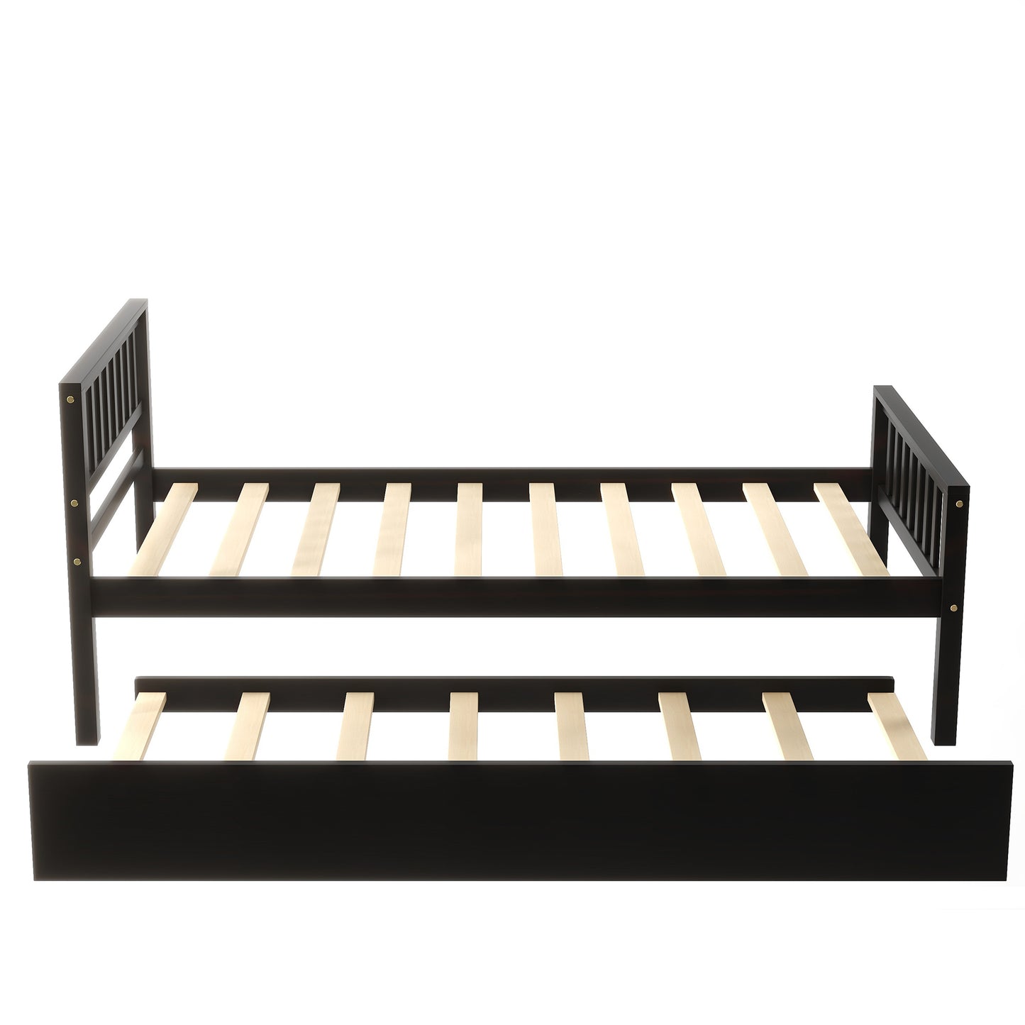 Twin Bed with Trundle, Platform Bed Frame with Headboard and Footboard, for Bedroom Small Living Space,No Box Spring Needed,Espresso