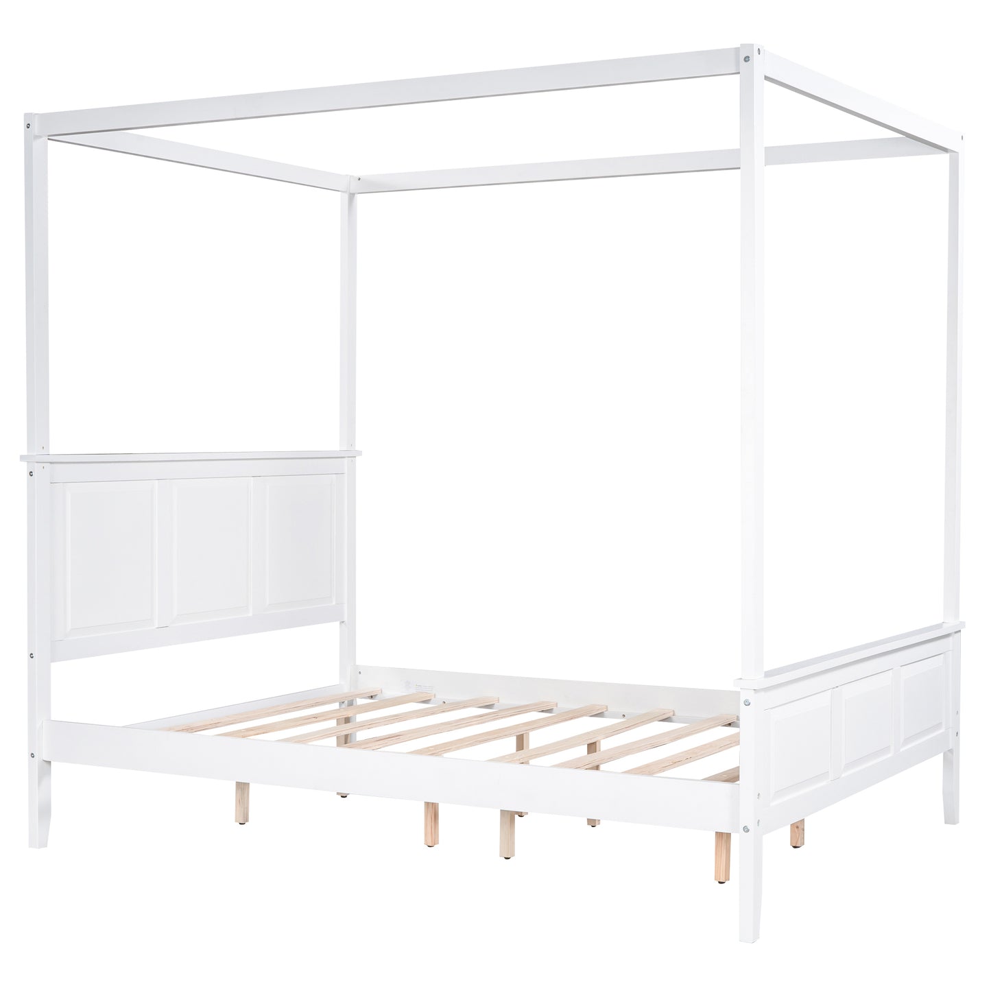 Queen Size Canopy Platform Bed with Headboard and Footboard,Slat Support Leg,White