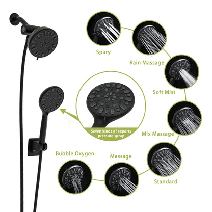 Multi Function Dual Shower Head - Shower System with 4.7" Rain Showerhead, 7-Function Hand Shower, Matte Black