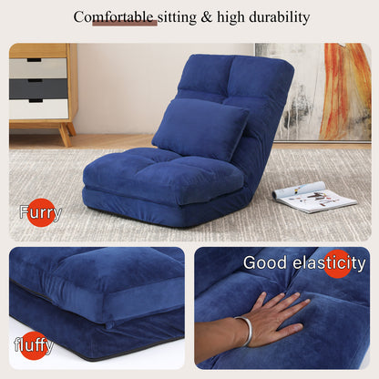 Indoor Chaise Lounge Sofa, Floor Chair with Back Support for Adults, 14 Angle Adjustment Recliner Chair, Folding Floor Lounger with Pillow