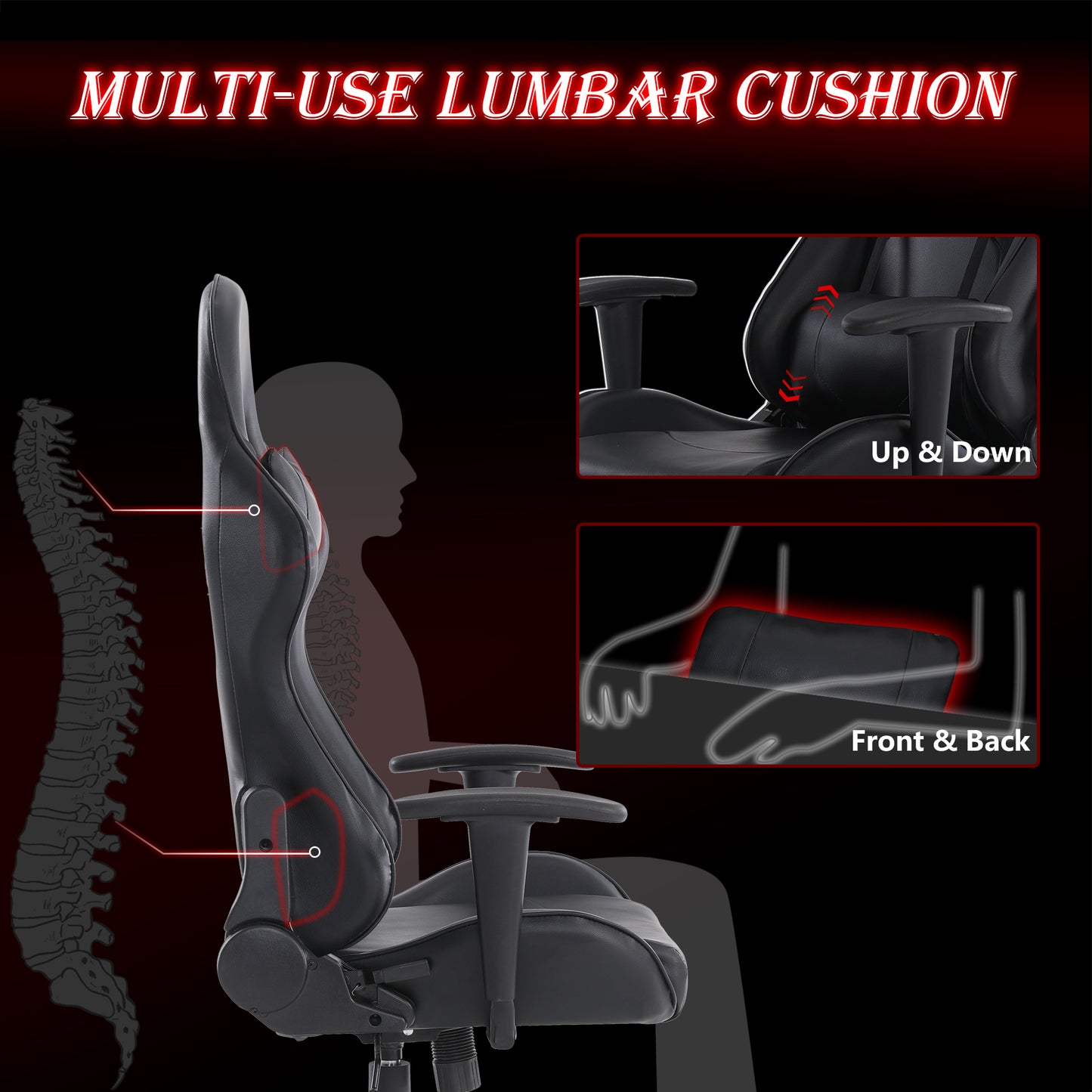 Gaming chair, computer chair with lumbar support, adjustable height gaming chair, office chair with headrest and 360 ° rotation, suitable for office or gaming.