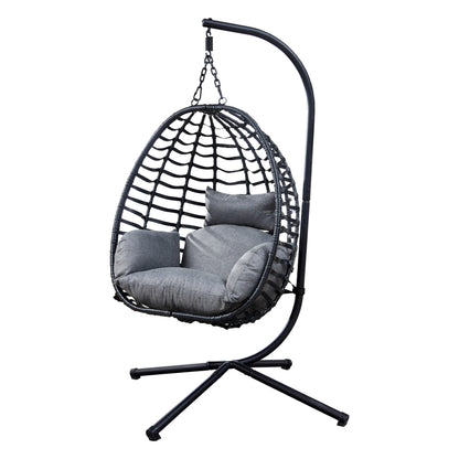 Artisan Outdoor Wicker Swing Chair With Stand for Balcony, 37"Lx35"Dx78"H (Grey)