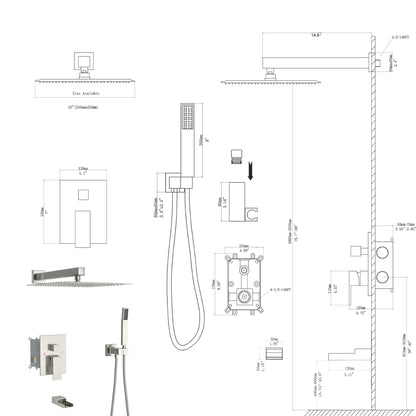 10" Rain Shower Head Systems with Waterfall Tub Spout ,Brushed Nickel,Ceiling Mounted shower