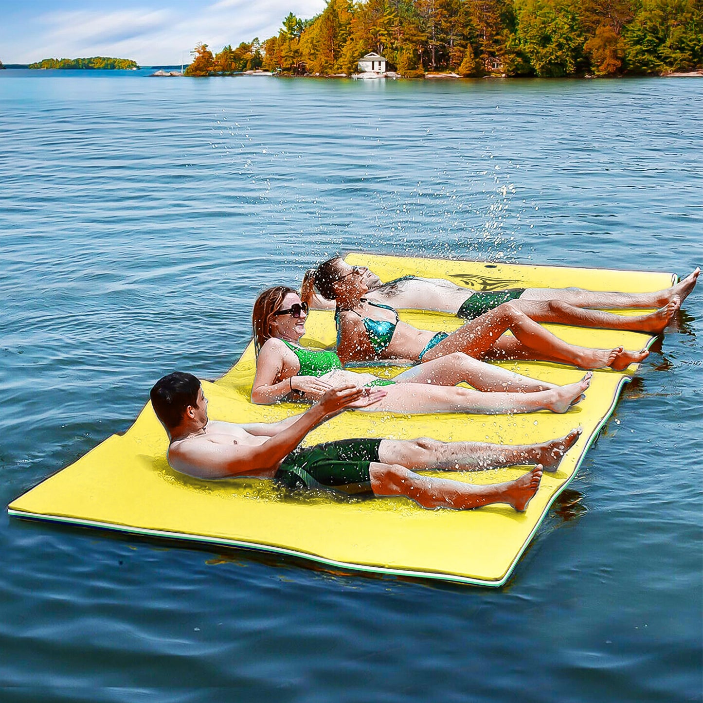 12 x 6 FT Floating Water Mat Foam Pad Lake Floats Lily Pad, 3-Layer XPE Water Pad with Storage Straps for Adults Outdoor Water Activities