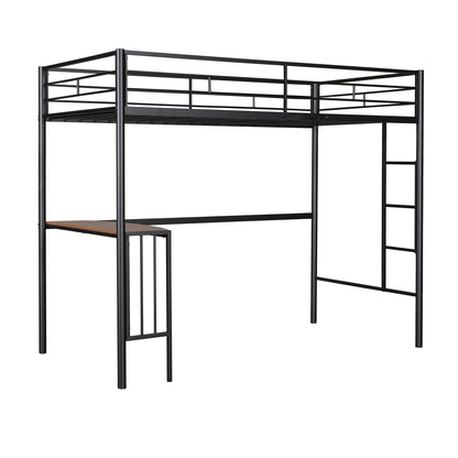 Twin Over Full Metal Bunk Bed with Desk, Ladder and Quality Slats for Bedroom, Metallic Black（OLD SKU :LP000092AAB）