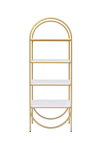 ACME Lightmane Bookshelf, White High Gloss & Gold 92662