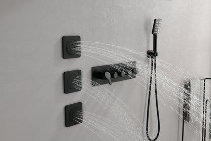 Wall Mounted Waterfall Rain Shower System With 3 Body Sprays & Handheld Shower