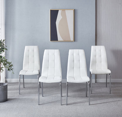 Modern Lattice Design Leatherette Dining Chair with Silver Metal Legs Set of 4