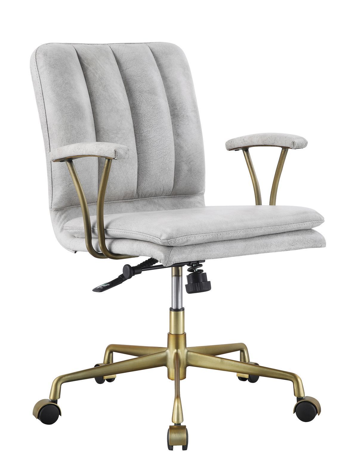 ACME Damir Office Chair, Vintage White Top Grain Leather & Gold 92422