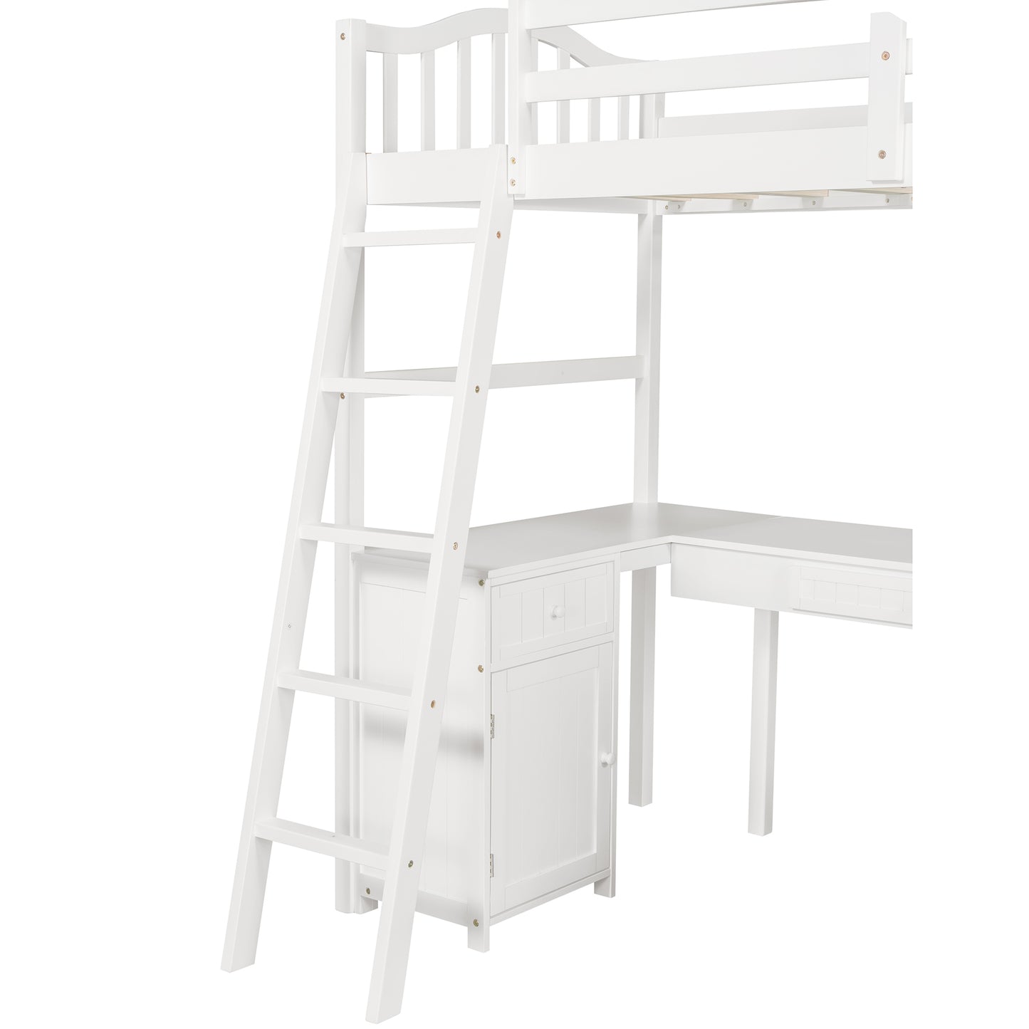 Twin size Loft Bed with Drawers, Cabinet, Shelves and Desk, Wooden Loft Bed with Desk - White(OLD SKU :LP000505AAK)