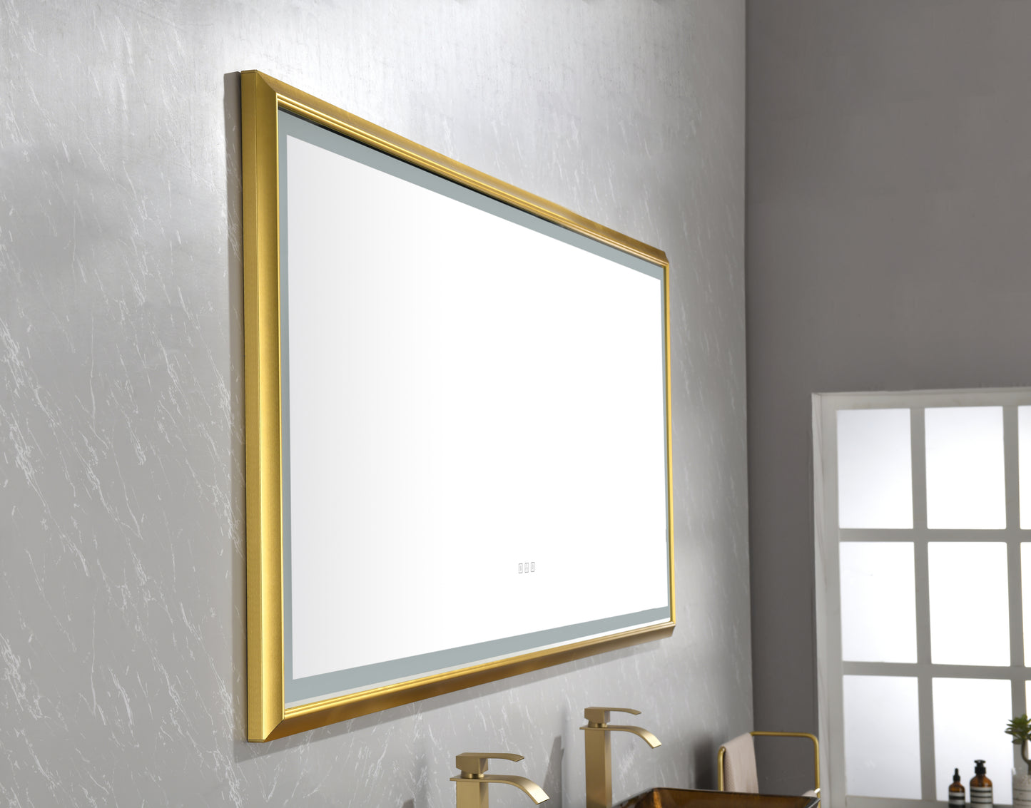 84 in. W x 36 in. H Oversized Rectangular Gold Framed LED Mirror Anti-Fog Dimmable Wall Mount Bathroom Vanity Mirror  HD Wall Mirror Kit For Gym And Dance Studio 36X 84Inches With
