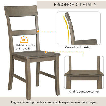 TREXM Retro Industrial Style 7-Piece Dining Table Set Extendable Table with 18” Leaf and Six Wood Chairs 
(Gray)