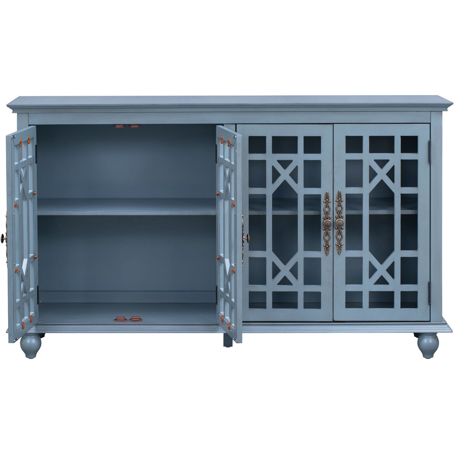 TREXM Sideboard with Adjustable Height Shelves, Metal Handles, and 4 Doors for Living Room, Bedroom, and Hallway (Teal Blue)