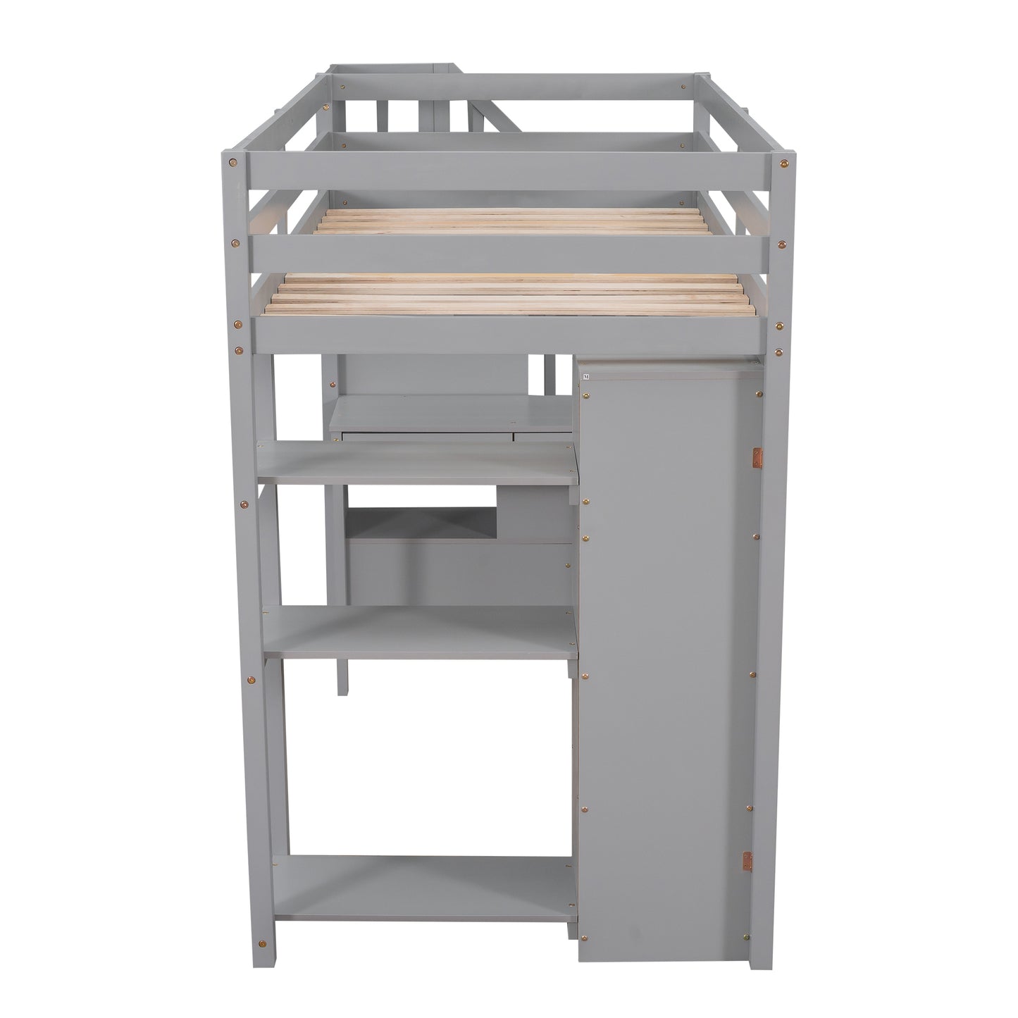 Twin size Loft Bed with Storage Drawers ,Desk and Stairs, Wooden Loft Bed with Shelves - Gray