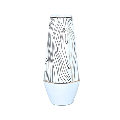 White Ceramic Vase with Gold Wood Grain Design - Elegant and Versatile Home Decor