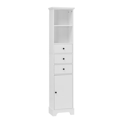 White Tall Bathroom Cabinet, Freestanding Storage Cabinet with 3 Drawers and Adjustable Shelf, MDF Board with Painted Finish