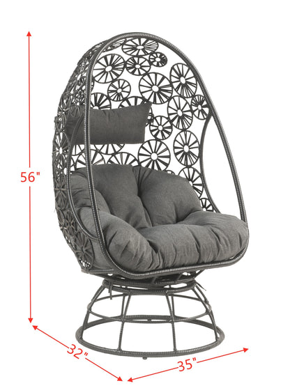 ACME Hikre Patio Lounge Chair & Side Table, Clear Glass, Charcaol Fabric & Black Wicker 45113