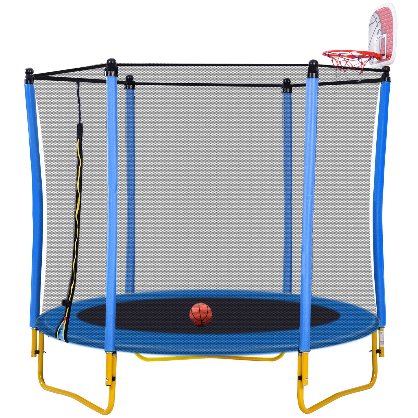 5.5FT Trampoline for Kids - 65" Outdoor & Indoor Mini Toddler Trampoline with Enclosure, Basketball Hoop and Ball Included