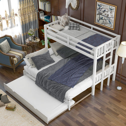 Twin over Pull-out Bunk Bed with Trundle, White