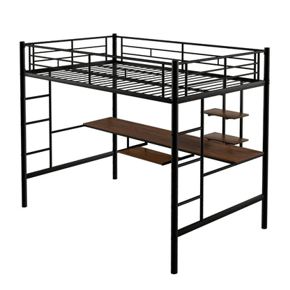 Loft Bed with Desk and Shelf , Space Saving Design,Full,Black（OLD SKU:MF199506AAB）