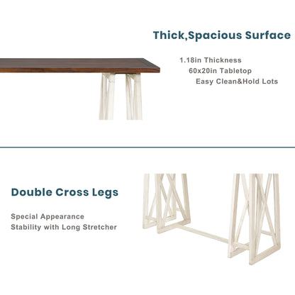 TOPMAX Rustic Counter Height 5-Piece Dining Set, Wood Console Table Set with 4 Stools for Small Places,Walnut+Cream