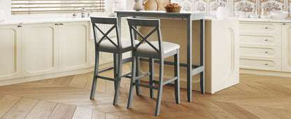 TOPMAX Farmhouse 48”Rectangular Wood Bar Height Dining Set Kitchen Breakfast Nook with 2 Chairs for Small Places,Gray