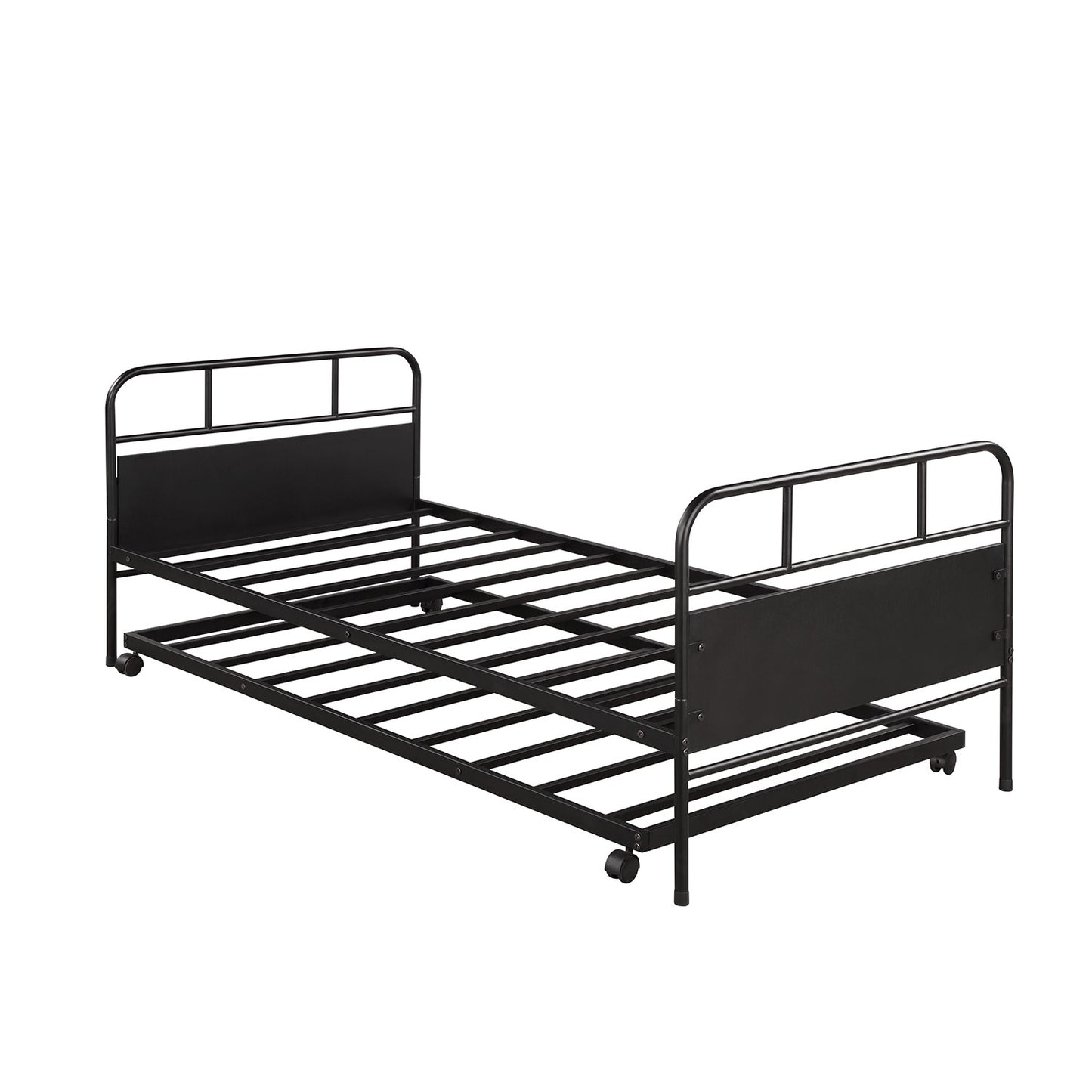 【Not allowed to sell to Walmart】Metal Daybed Platform Bed Frame with Trundle Built-in Casters, Twin Size