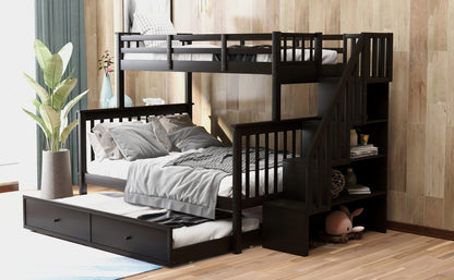 Stairway Twin-Over-Full Bunk Bed with Twin size Trundle, Storage and Guard Rail for Bedroom, Dorm, for  Adults, Espresso (OLD SKU :LP000119AAP)