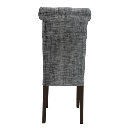 Fabric Upholstered Dining Chairs  In a Soft Beige Linen with Tufted Back And Solid Wood Legs, Set of 2