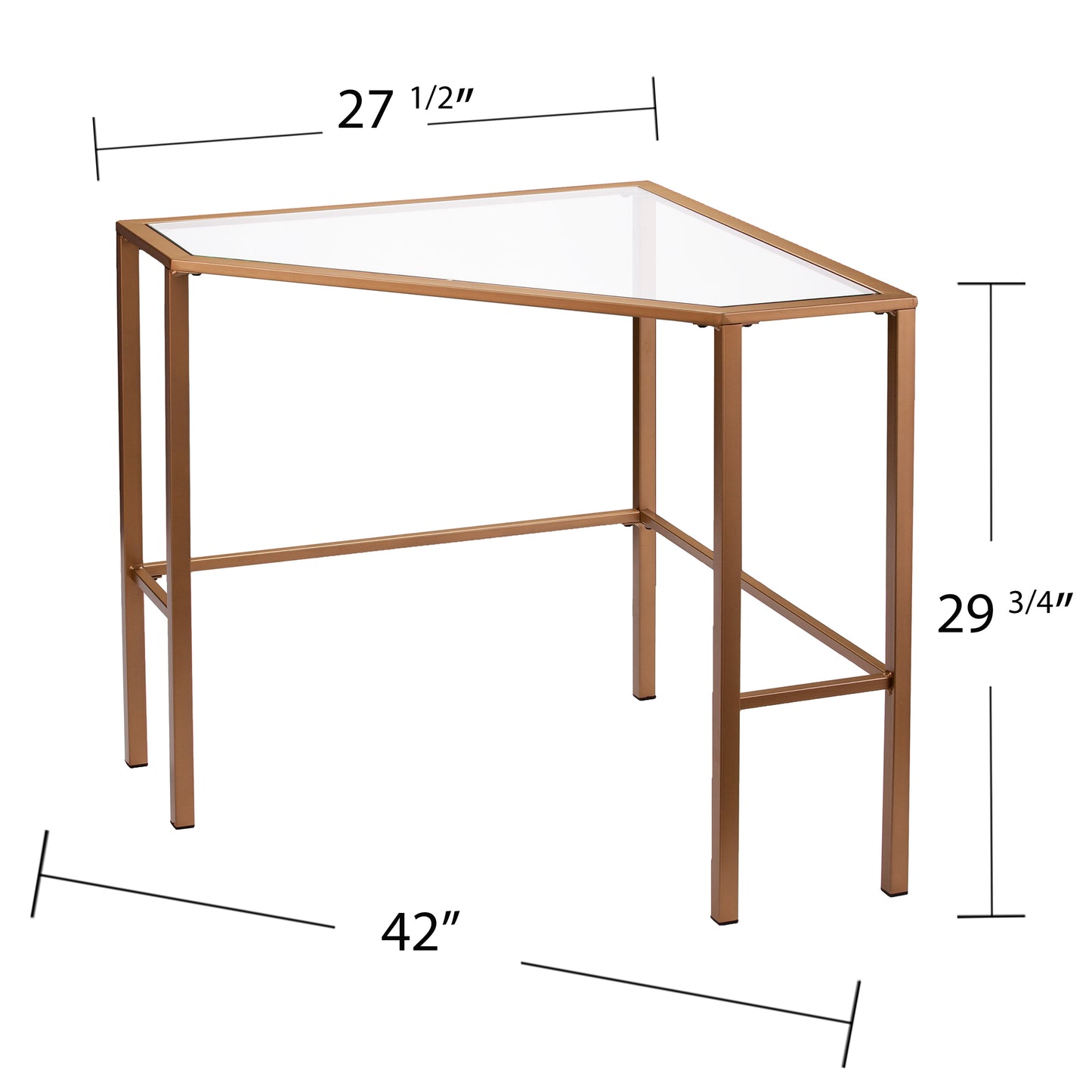 Keaton Metal/Glass Corner Desk – Soft Gold