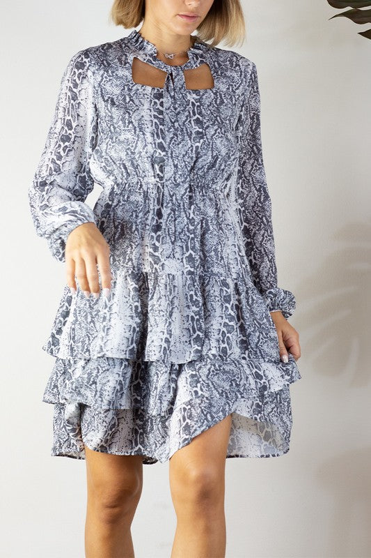 SNAKE PRINTED LONG SLEEVE DRESS