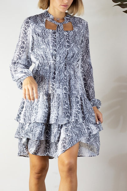 SNAKE PRINTED LONG SLEEVE DRESS