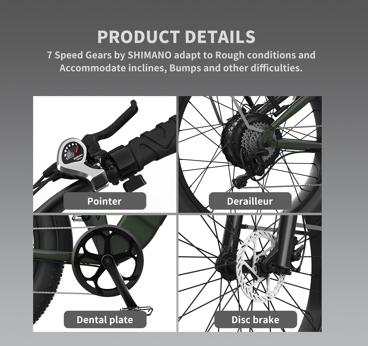 AOSTIRMOTOR new pattern 26" 1000W Electric Bike Fat Tire 52V15AH Removable Lithium Battery for Adults