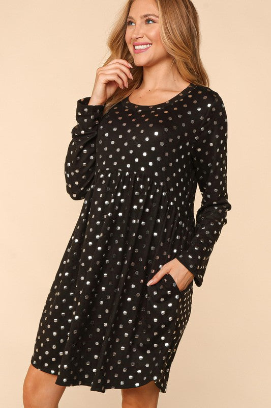 DOT FOIL BABYDOLL HACCI KNIT DRESS