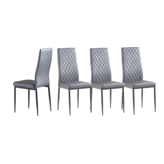 Light Gray modern minimalist dining chair leather sprayed metal pipe diamond grid pattern restaurant home conference chair set of 4