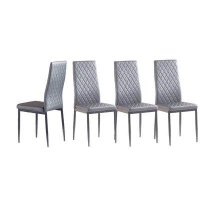 Light Gray modern minimalist dining chair fireproof leather sprayed metal pipe diamond grid pattern restaurant home conference chair set of 6