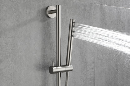 Shower System 10 Inch Square Bathroom Luxury Rain Mixer Shower Combo Set Pressure Balanced Shower System with Shower Head, Hand Shower, Slide Bar, Shower Arm, Hose, and Valve Trim