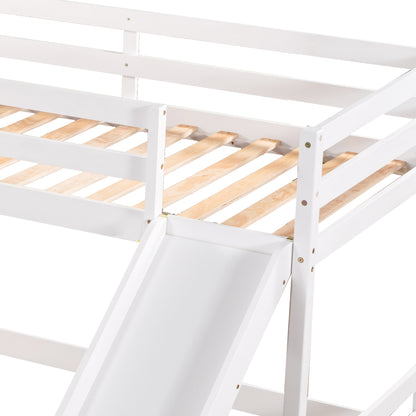 Full and Twin Size L-Shaped Bunk Bed with Slide and Short Ladder,White